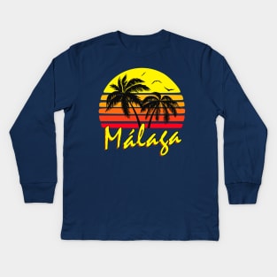 Malaga Spain Retro Sunset Kids Long Sleeve T-Shirt